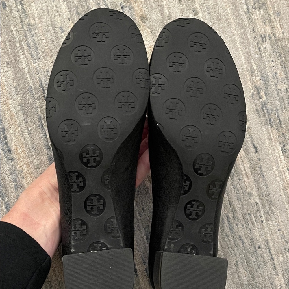 Tory Burch Black Leather Heels with Silver Accent - Picture 7 of 9